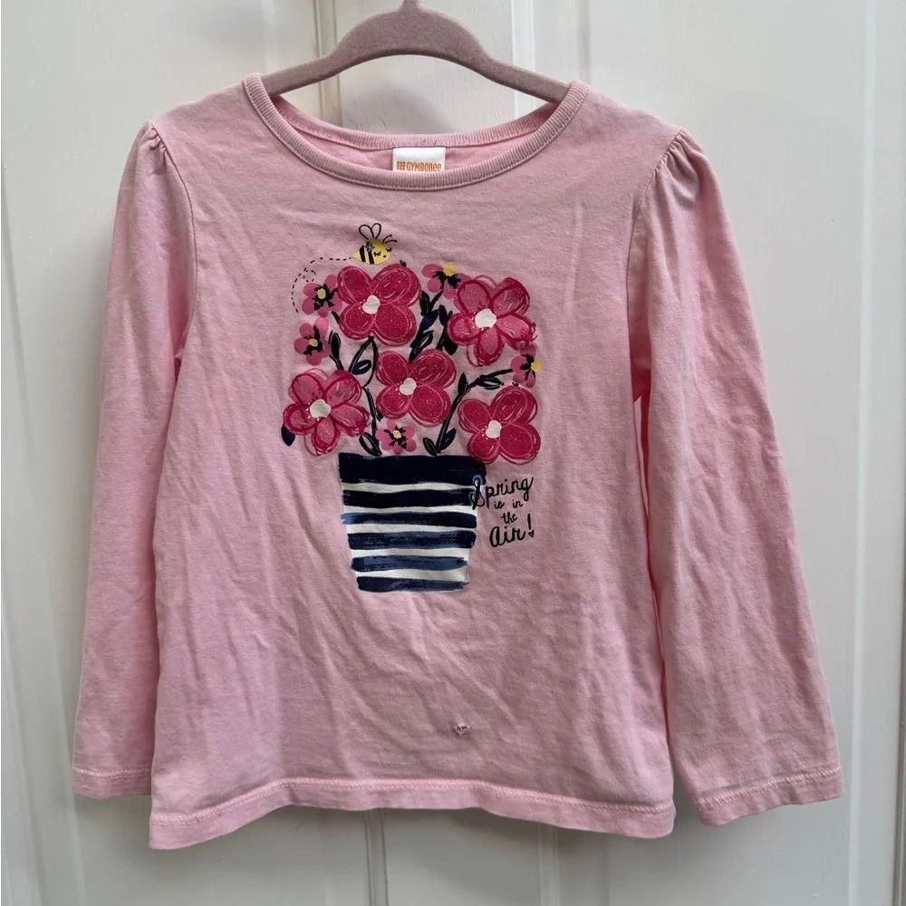 Gymboree 3T Girls Spring is in the Air Pink Long Sleeve Floral Tee Shirt Blouse